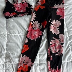 Old Navy Black and Pink Floral Activewear Set